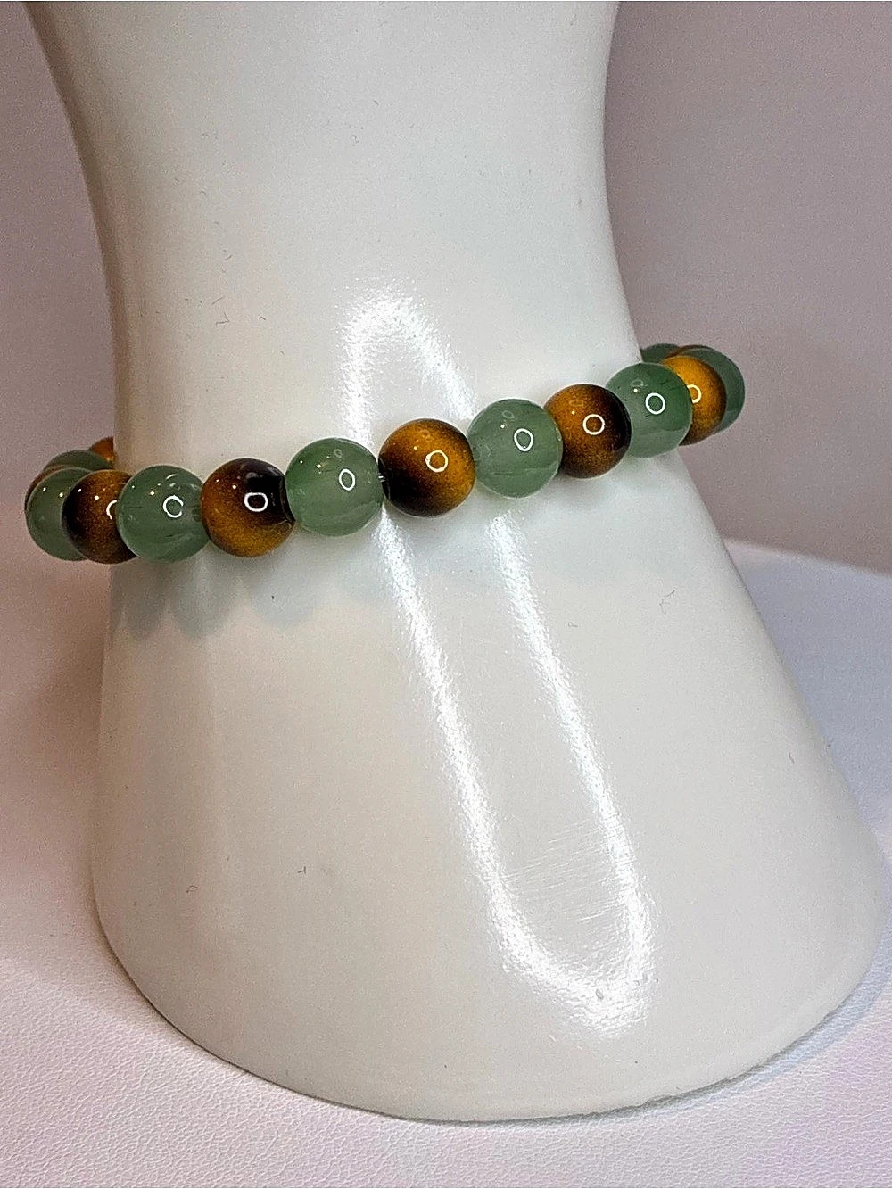 Natural Green Aventurine And Tiger-Eye Beads In An Alternating Pattern